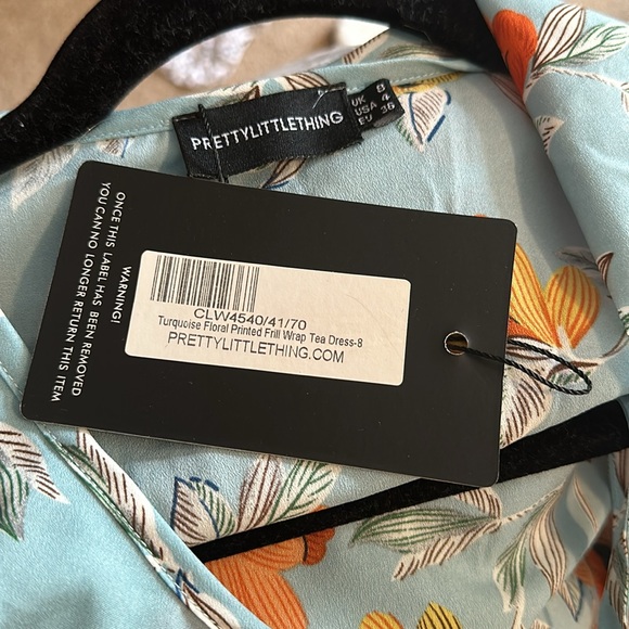 NWT Turquoise Floral Printed Frill Wrap Tea Dress - Picture 6 of 13